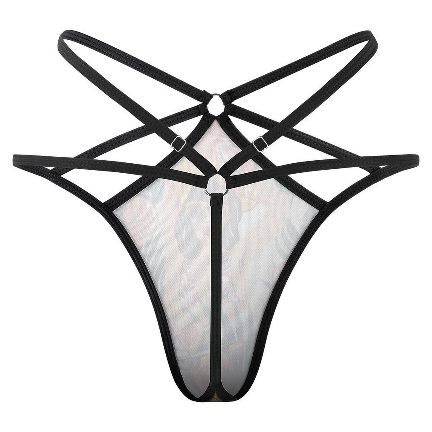Alluring Tropical Floral Print Mesh Thong - Sexy Strappy G-String