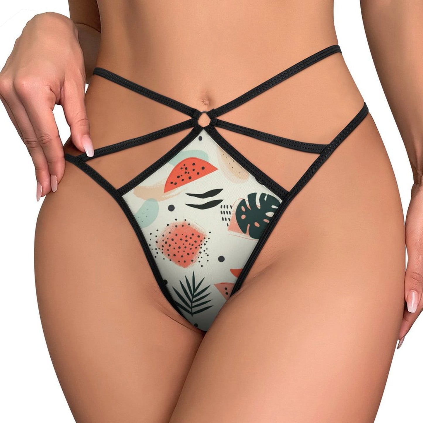 Alluring Tropical Floral Print Mesh Thong - Sexy Strappy G-String