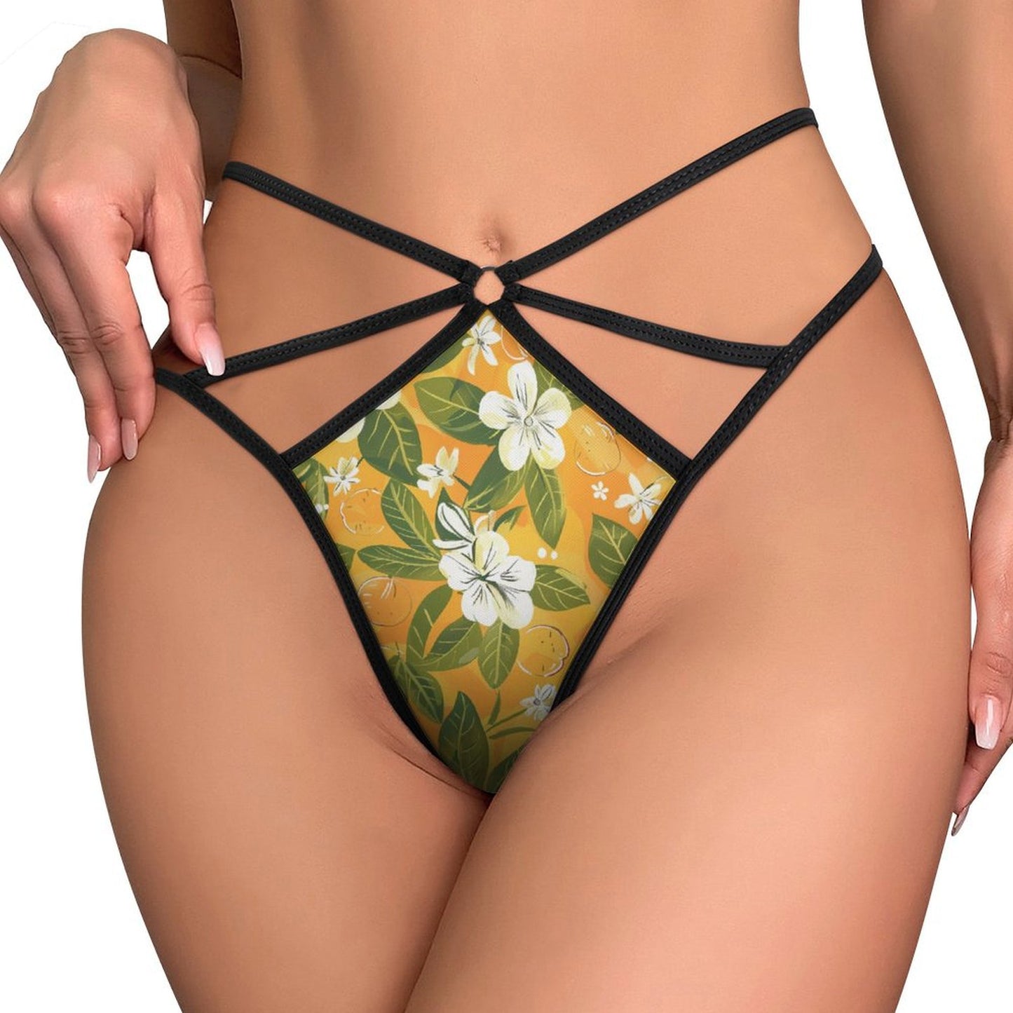 Alluring Tropical Floral Print Mesh Thong - Sexy Strappy G-String