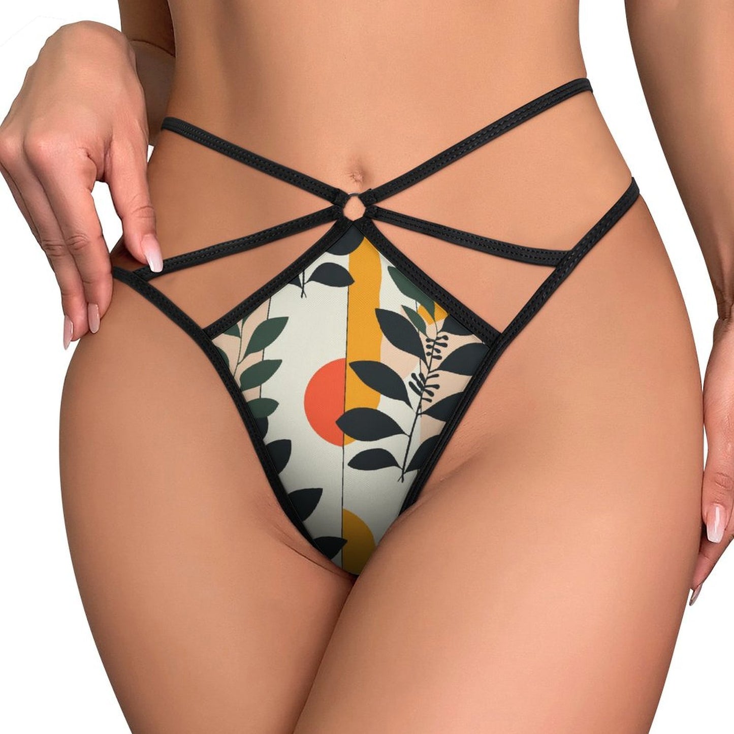 Alluring Tropical Floral Print Mesh Thong - Sexy Strappy G-String