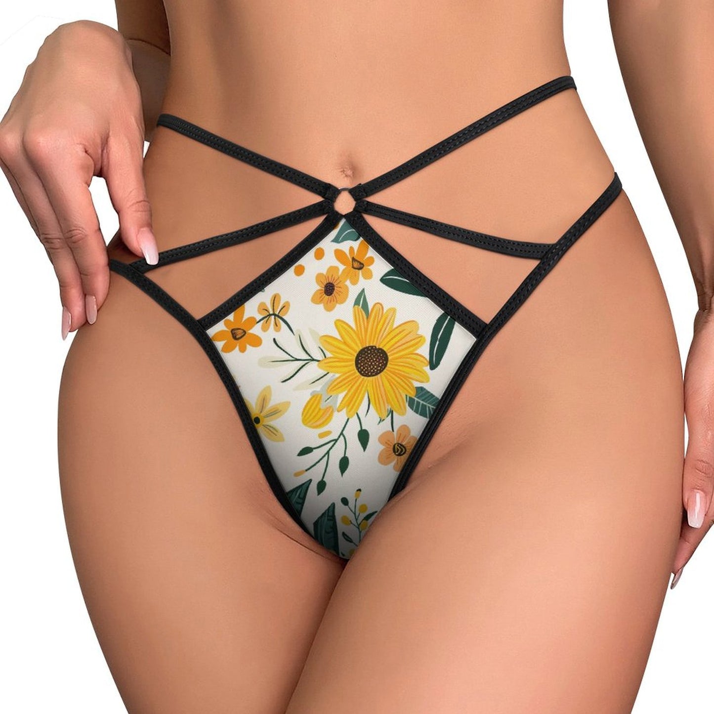 Alluring Tropical Floral Print Mesh Thong - Sexy Strappy G-String