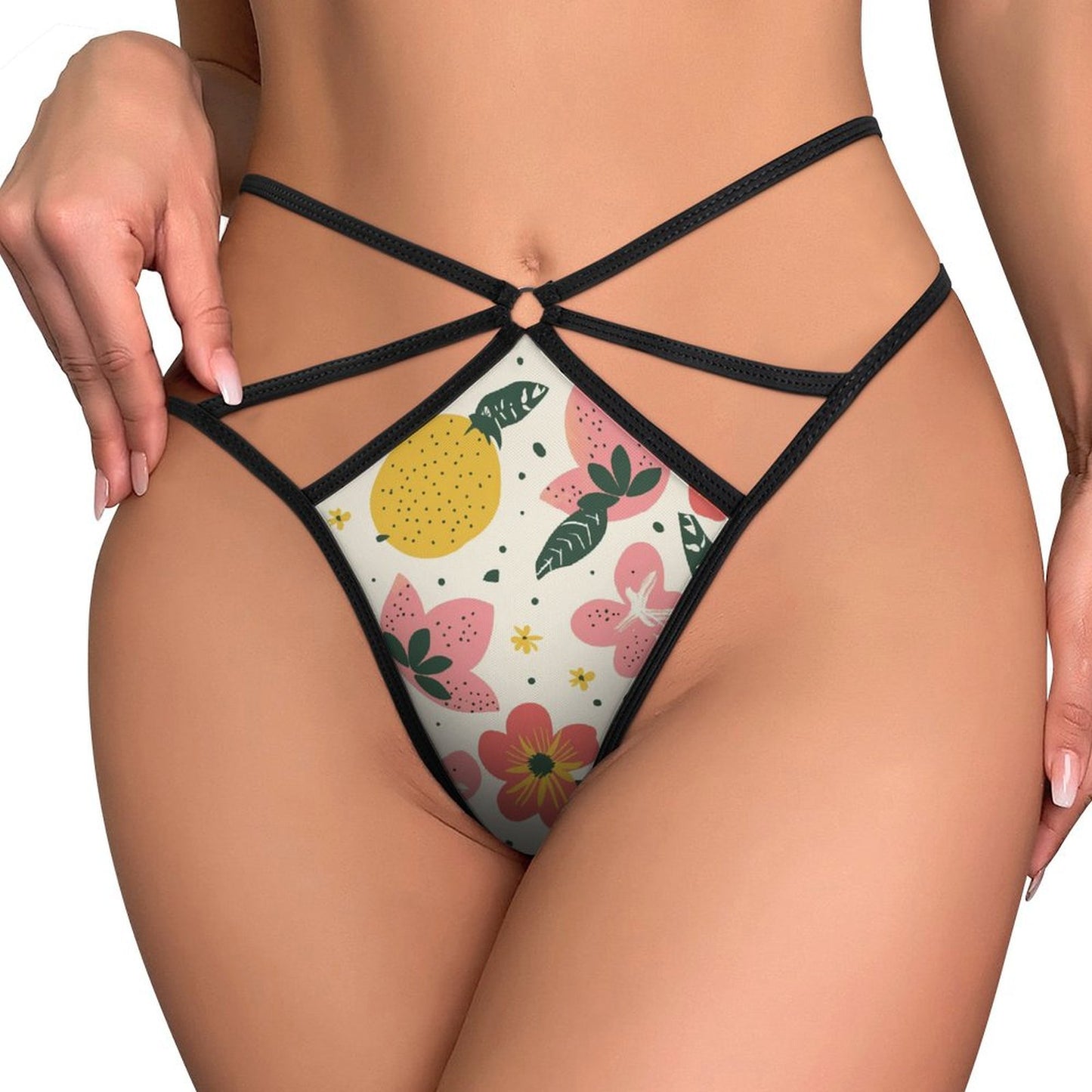 Alluring Tropical Floral Print Mesh Thong - Sexy Strappy G-String